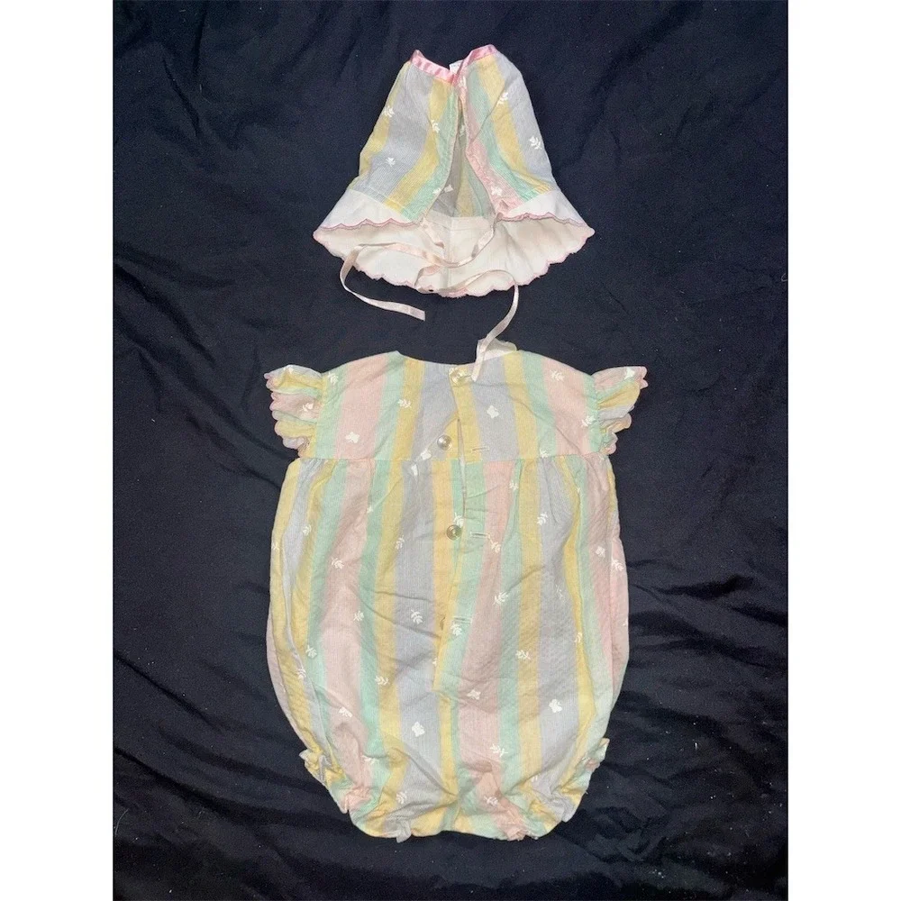 Baby Togs Vintage Bunny Bubble Romper & Bonnet Set Girls 3-6 M Easter vintage